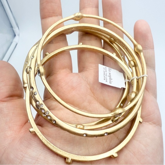 NWT Lia Sophia “For You” Set of 5 Matte Gold Tone w/Crystals Bangles - Picture 8 of 10